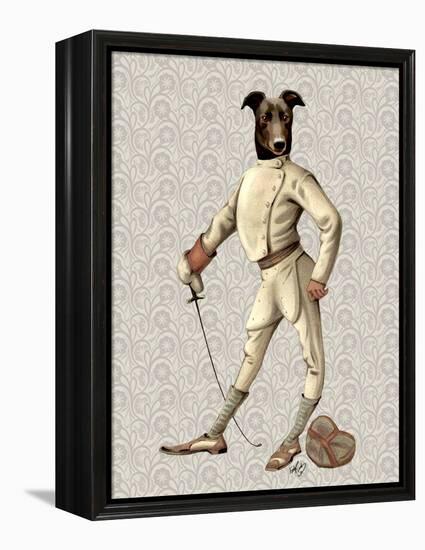 Greyhound Fencer in Cream Full-Fab Funky-Framed Stretched Canvas