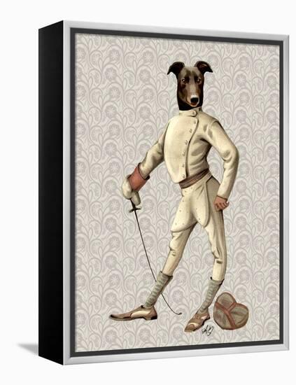 Greyhound Fencer in Cream Full-Fab Funky-Framed Stretched Canvas