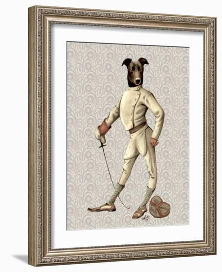 Greyhound Fencer in Cream Full-Fab Funky-Framed Art Print