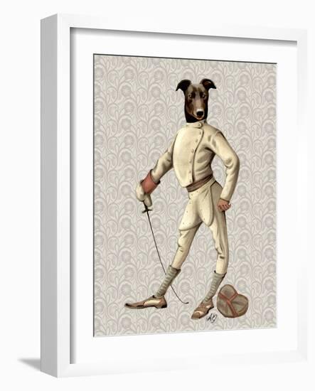 Greyhound Fencer in Cream Full-Fab Funky-Framed Art Print