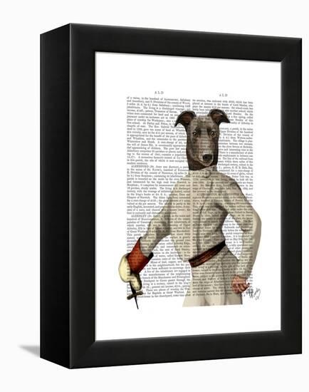 Greyhound Fencer in Cream Portrait-Fab Funky-Framed Stretched Canvas