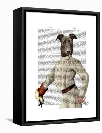 Greyhound Fencer in Cream Portrait-Fab Funky-Framed Stretched Canvas
