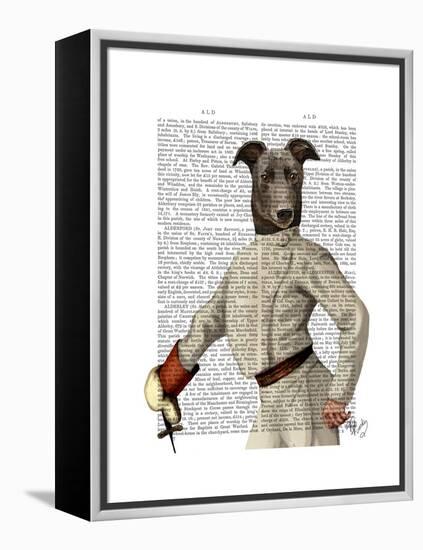 Greyhound Fencer in Cream Portrait-Fab Funky-Framed Stretched Canvas