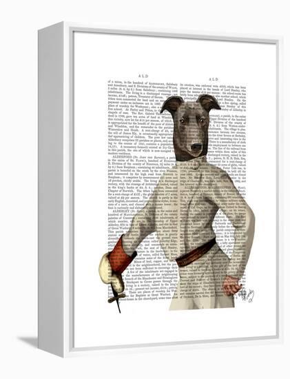 Greyhound Fencer in Cream Portrait-Fab Funky-Framed Stretched Canvas