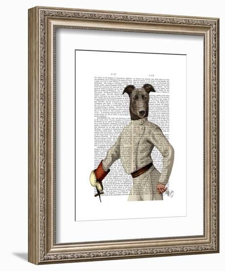 Greyhound Fencer in Cream Portrait-Fab Funky-Framed Art Print