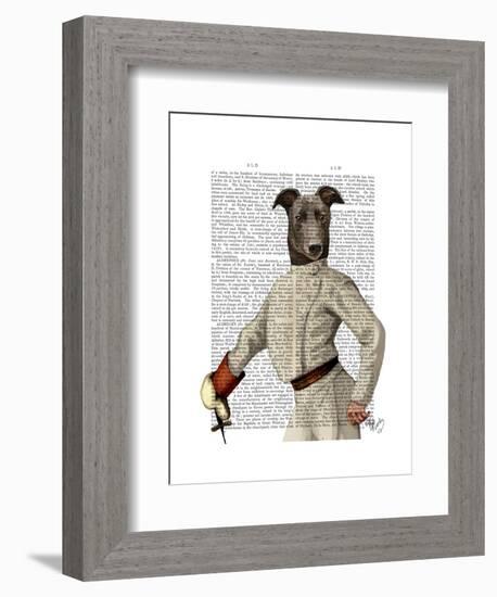 Greyhound Fencer in Cream Portrait-Fab Funky-Framed Art Print