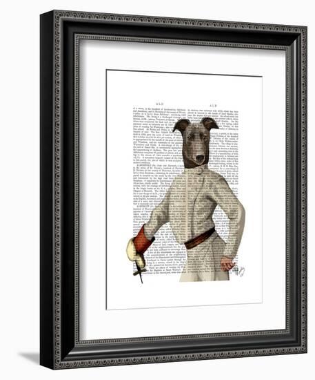 Greyhound Fencer in Cream Portrait-Fab Funky-Framed Art Print