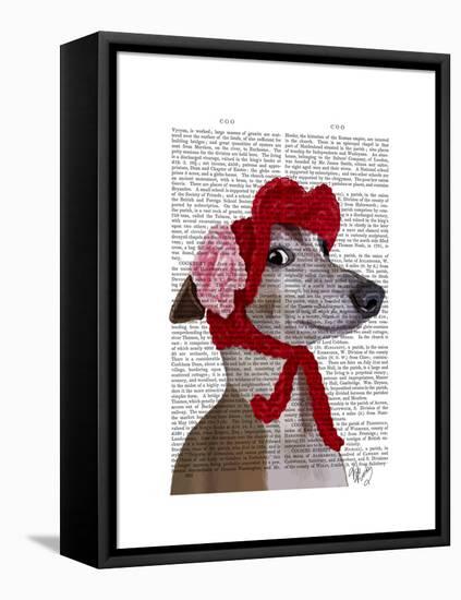Greyhound with Red Woolly Hat-Fab Funky-Framed Stretched Canvas
