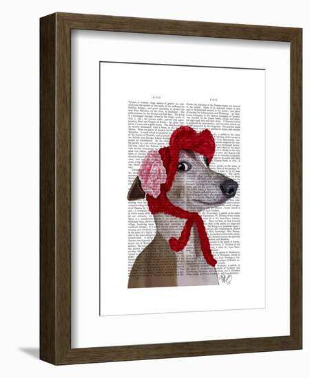 Greyhound with Red Woolly Hat-Fab Funky-Framed Art Print