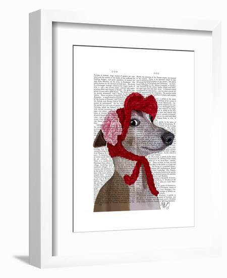 Greyhound with Red Woolly Hat-Fab Funky-Framed Art Print