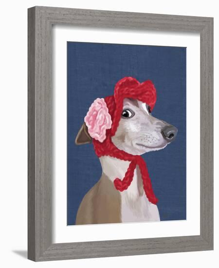 Greyhound with Red Woolly Hat-Fab Funky-Framed Art Print