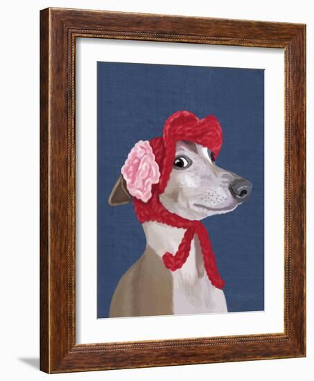 Greyhound with Red Woolly Hat-Fab Funky-Framed Art Print