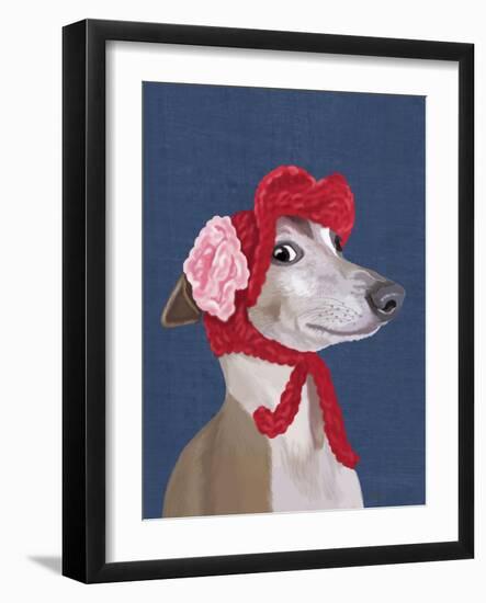 Greyhound with Red Woolly Hat-Fab Funky-Framed Art Print