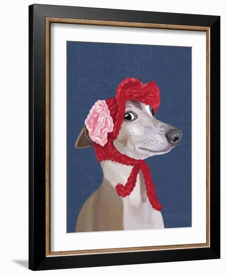 Greyhound with Red Woolly Hat-Fab Funky-Framed Art Print