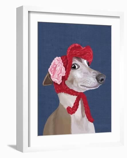 Greyhound with Red Woolly Hat-Fab Funky-Framed Art Print