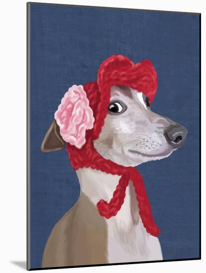 Greyhound with Red Woolly Hat-Fab Funky-Mounted Art Print