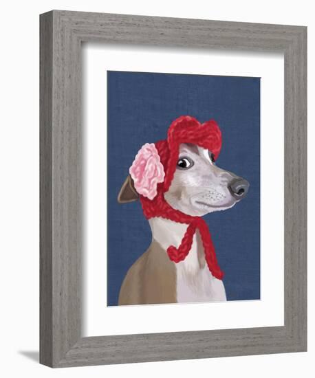 Greyhound with Red Woolly Hat-Fab Funky-Framed Premium Giclee Print