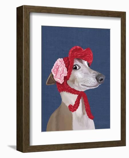 Greyhound with Red Woolly Hat-Fab Funky-Framed Premium Giclee Print