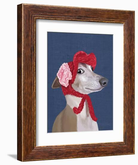 Greyhound with Red Woolly Hat-Fab Funky-Framed Premium Giclee Print