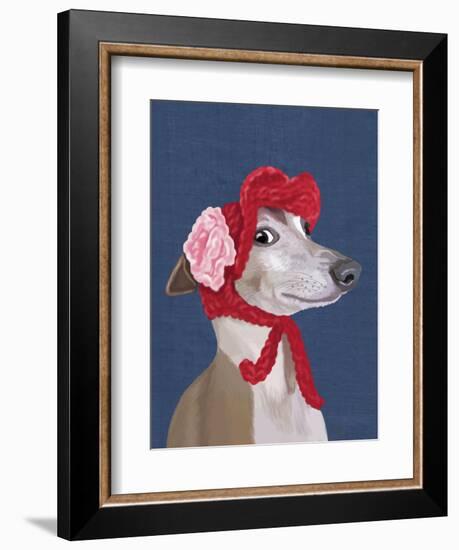 Greyhound with Red Woolly Hat-Fab Funky-Framed Premium Giclee Print