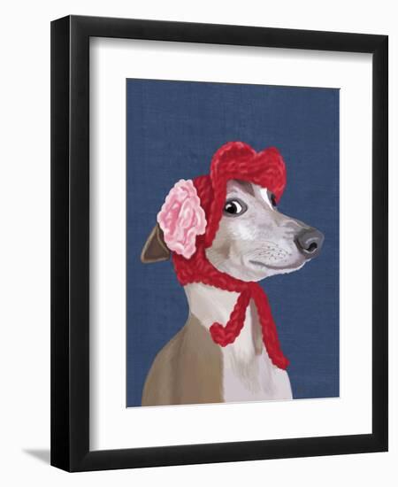 Greyhound with Red Woolly Hat-Fab Funky-Framed Premium Giclee Print