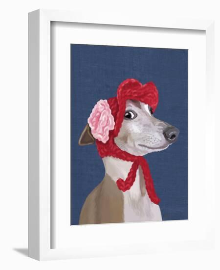 Greyhound with Red Woolly Hat-Fab Funky-Framed Premium Giclee Print