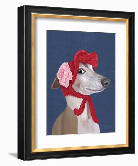 Greyhound with Red Woolly Hat-Fab Funky-Framed Premium Giclee Print