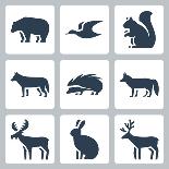 Vector Domesticated Animals Icons Set: Horse, Sheep, Cow, Chicken, Rooster, Duck, Goose, Pig, Goat-GreyJ-Art Print