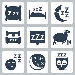 Vector Isolated Sleep Concept Icons Set: Pillow, Bed, Moon, Sheep, Owl, Zzz-GreyJ-Art Print