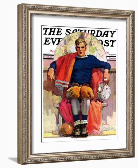 "Gridiron Great," Saturday Evening Post Cover, November 19, 1932-John E. Sheridan-Framed Giclee Print