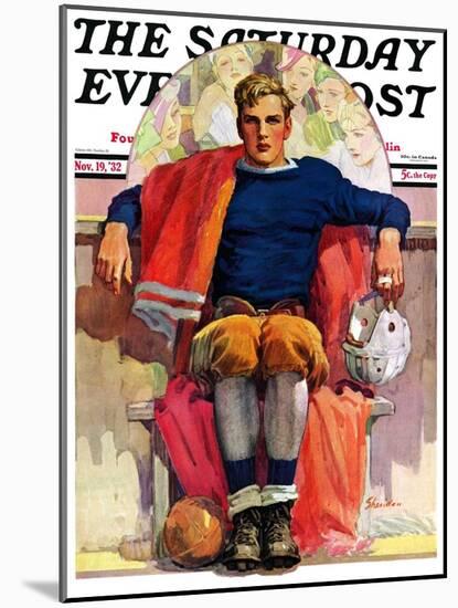 "Gridiron Great," Saturday Evening Post Cover, November 19, 1932-John E. Sheridan-Mounted Giclee Print