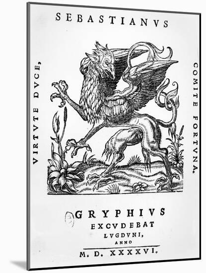 Griffin Printer's Emblem of Sebastianus Gryphius, Lyon, 1546 (Woodcut)-French-Mounted Giclee Print