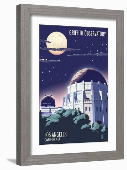 Griffith Observatory at Night - Los Angeles, California-Lantern Press-Framed Art Print