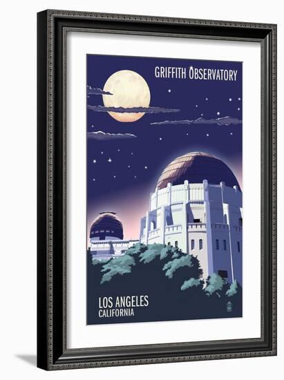 Griffith Observatory at Night - Los Angeles, California-Lantern Press-Framed Art Print