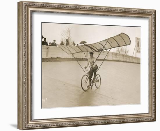 Grinning Cyclist Tries to Get His Glider Airborne at the Parc des Princes Stadium Paris-null-Framed Photographic Print