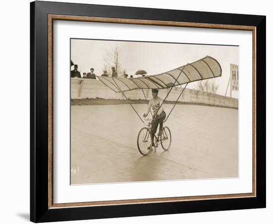 Grinning Cyclist Tries to Get His Glider Airborne at the Parc des Princes Stadium Paris-null-Framed Photographic Print