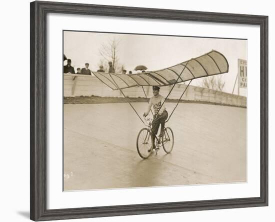 Grinning Cyclist Tries to Get His Glider Airborne at the Parc des Princes Stadium Paris-null-Framed Photographic Print