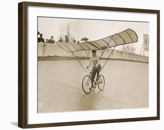 Grinning Cyclist Tries to Get His Glider Airborne at the Parc des Princes Stadium Paris-null-Framed Photographic Print