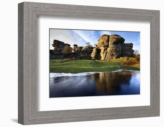 Gritstone Formations at Brimham Rocks Reflected, Summerbridge, North Yorkshire, England, UK-Mark Sunderland-Framed Photographic Print