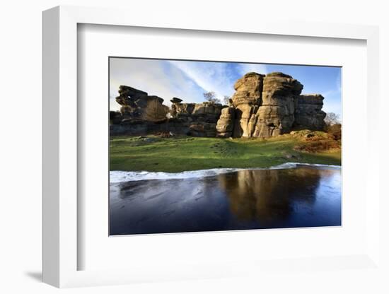 Gritstone Formations at Brimham Rocks Reflected, Summerbridge, North Yorkshire, England, UK-Mark Sunderland-Framed Photographic Print