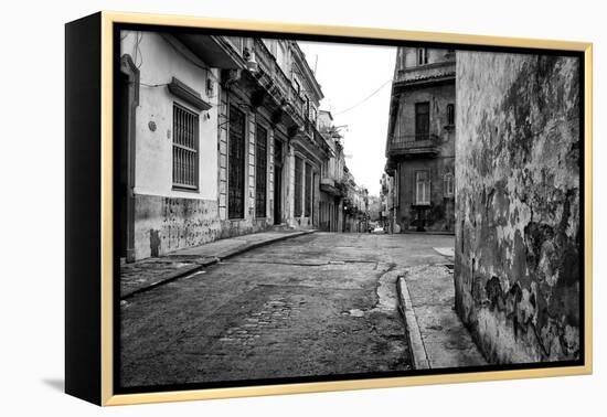 Gritty Black And White Image Of An Old Street In Havana-Kamira-Framed Premier Image Canvas