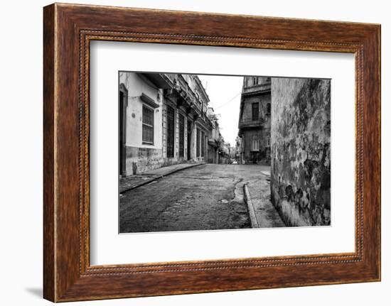 Gritty Black And White Image Of An Old Street In Havana-Kamira-Framed Photographic Print