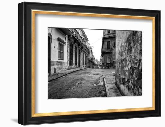 Gritty Black And White Image Of An Old Street In Havana-Kamira-Framed Photographic Print