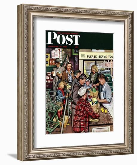 "Grocery LIne," Saturday Evening Post Cover, November 13, 1948-Stevan Dohanos-Framed Giclee Print