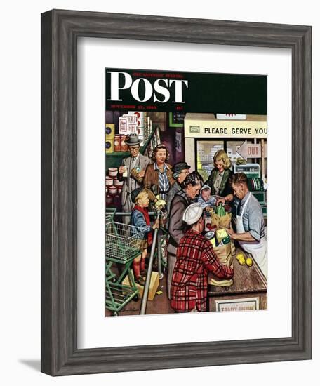 "Grocery LIne," Saturday Evening Post Cover, November 13, 1948-Stevan Dohanos-Framed Giclee Print