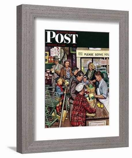 "Grocery LIne," Saturday Evening Post Cover, November 13, 1948-Stevan Dohanos-Framed Giclee Print