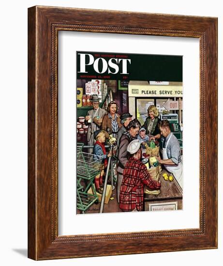 "Grocery LIne," Saturday Evening Post Cover, November 13, 1948-Stevan Dohanos-Framed Giclee Print