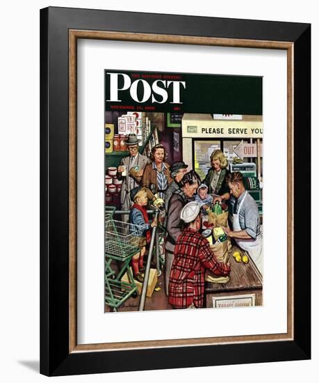 "Grocery LIne," Saturday Evening Post Cover, November 13, 1948-Stevan Dohanos-Framed Giclee Print