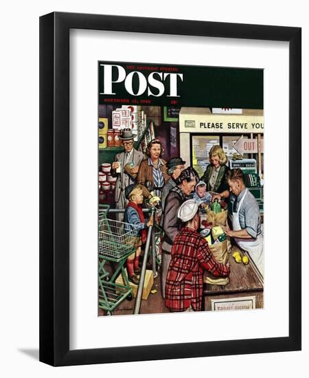 "Grocery LIne," Saturday Evening Post Cover, November 13, 1948-Stevan Dohanos-Framed Giclee Print