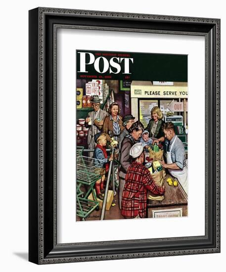 "Grocery LIne," Saturday Evening Post Cover, November 13, 1948-Stevan Dohanos-Framed Giclee Print